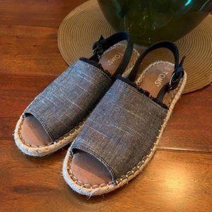 TOMS Linen Espadrille Slingback Sandals Sz 8